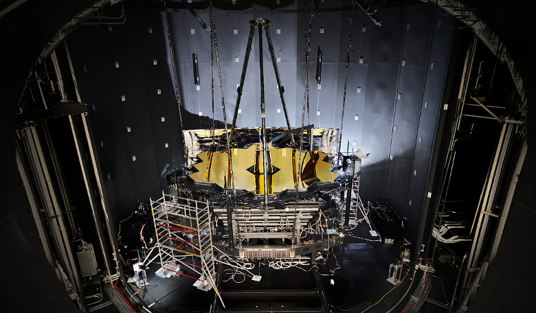 NASA’s James Webb Space Telescope sits inside Chamber A at NASA’s Johnson Space Centre after having completed its cryogenic testing. This marked the telescope’s final cryogenic testing, and it ensured it is ready for space: Image: NASA/Chris Gunn