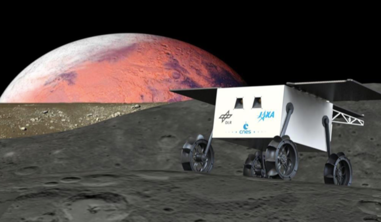An artist's impression of the MMX mission on one of the Martian moons. Image: CNES