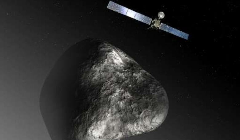 An artist's impression of the Rosetta orbiter at comet 67P/Churyumov–Gerasimenko (Credit: phys.org)