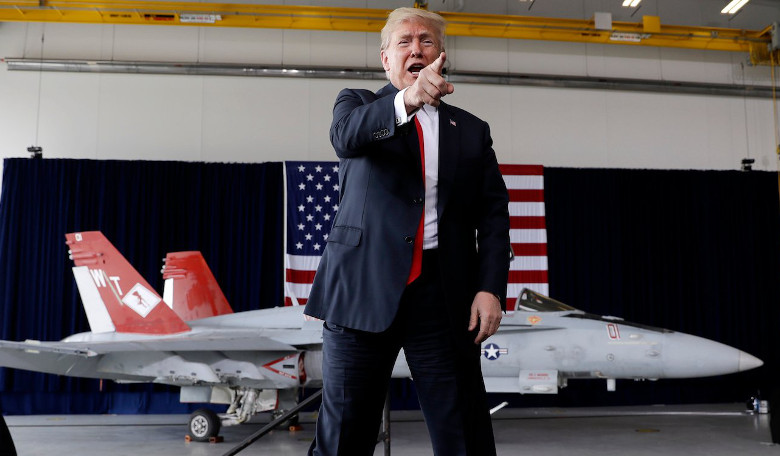 President Donald Trump speaks to service members at the Marine Corps Air Station Miramar in San Diego on Tuesday. Image: Associated Press