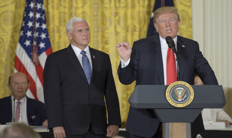 President Donald Trump, along with Vice President Mike Pence, at Monday’s meeting of the National Space Council held at the White House. Image: NASA/Bill Ingalls