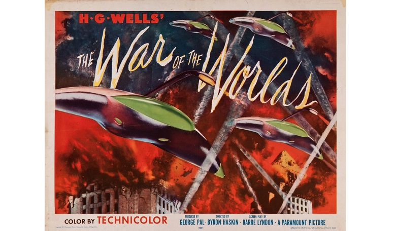 Poster from 1953 film version of H G Wells’ novel, ‘War of the Worlds’ (1898). Wells’ invading Martians were possessed of intellects “vast, and cool, and unsympathetic”.