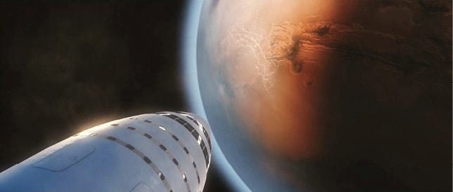 SpaceX Starship approaching Mars - a journey to the red planet could take up to nine months.