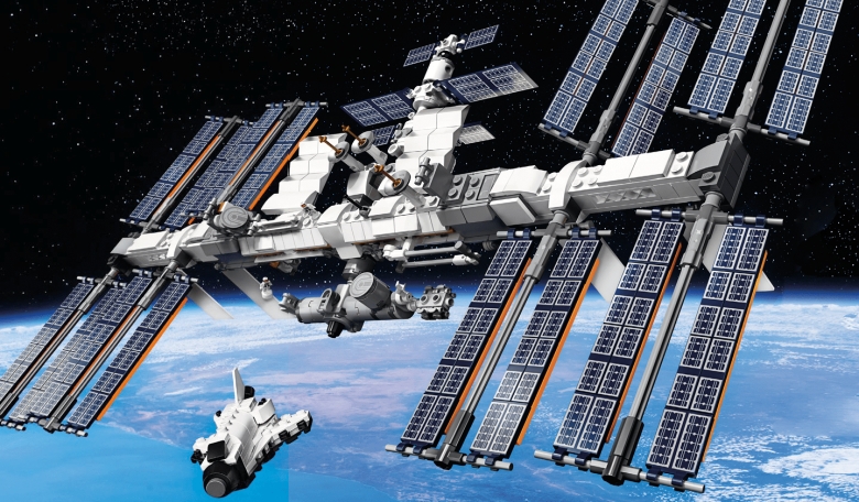Lego s International Space Station in orbit – complete with Space Shuttle.