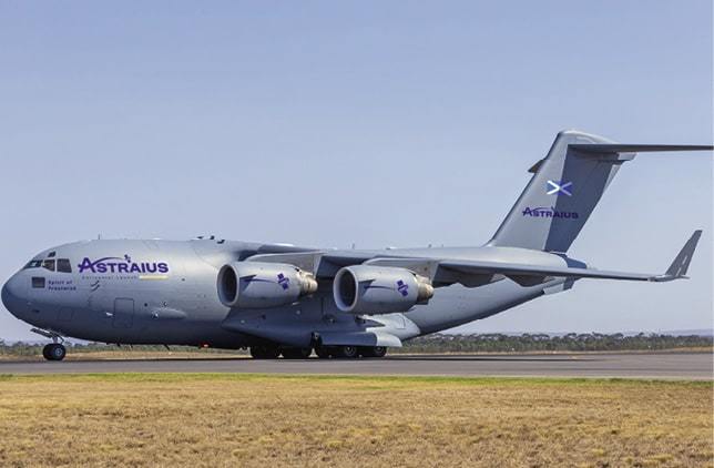 C-17 cargo aircraft which will carry and launch the Astraius rocket from Prestwick.