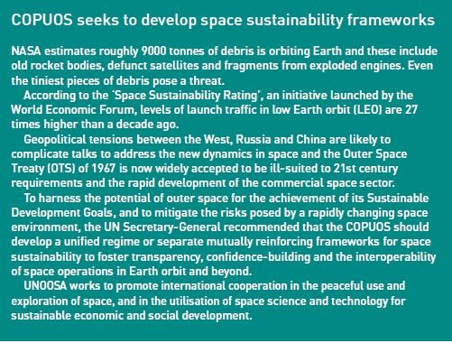 COPUOS seeks to develop space sustainability frameworks