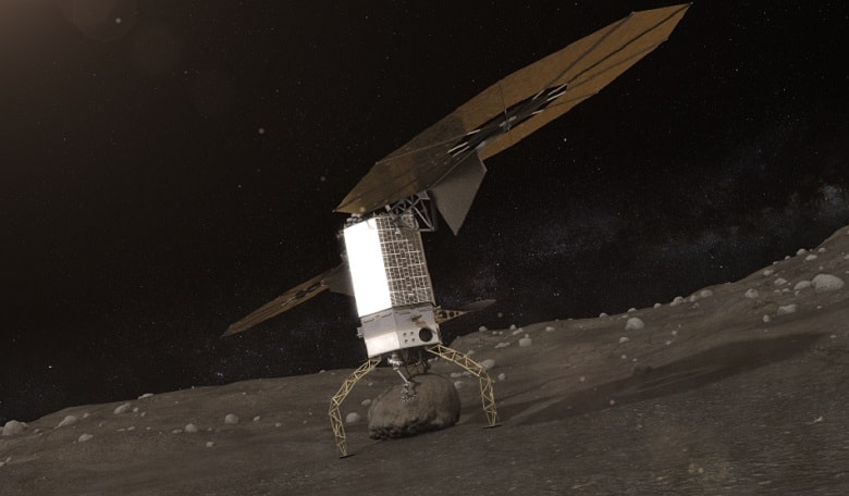 A rendition of a probe on a rocky body. Image credit: NASA/JPL