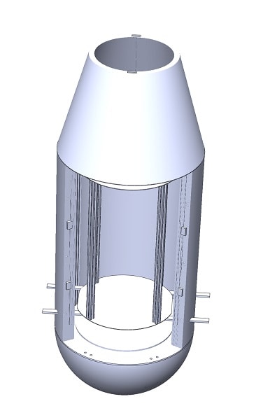 Drop capsule with inner capsule inside of drag shield; battery and electronics inside nose cone