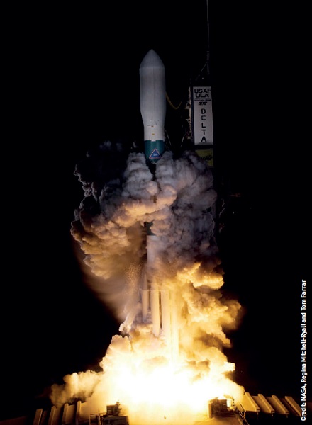The Delta II rocket carrying NASA’s Kepler spacecraft blasts off from Launch Pad 17-B at Cape Canaveral Air Force Station in Florida at 10:49 p.m. EST on 6 March 2009.