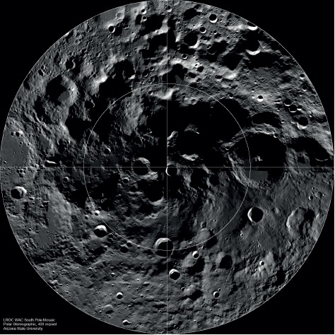 The Moon’s south pole, as observed by Lunar Reconnaissance Orbiter – a good place to set up camp?