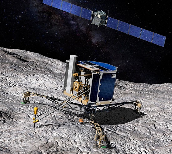 Artist’s impression showing Philae on the comet’s service and Rosetta