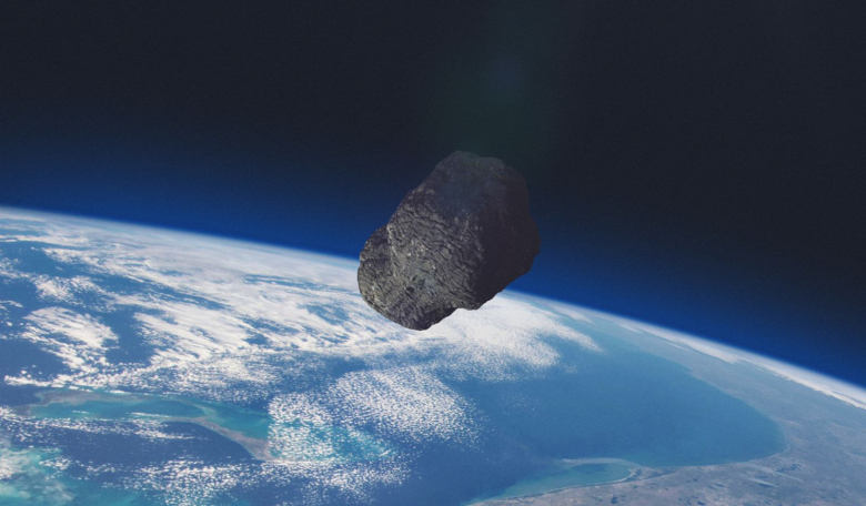 Artists rendering of an asteroid heading on a collision course with Earth. 