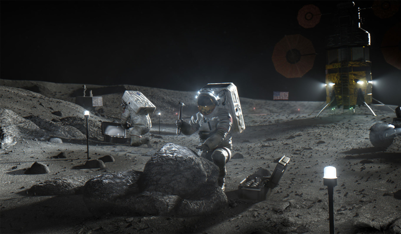 Artist's rendering of astronauts mining the Moon. Image: NASA
