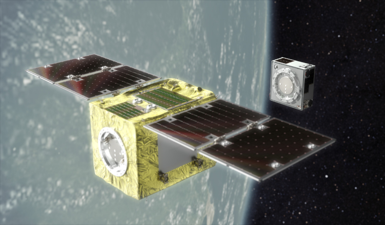 An artist's rendering of Astroscale's ELSA-d mission in space, which is set to launch from the Baikonur Cosmodrome on 20 March, 2021. Image: Astroscale