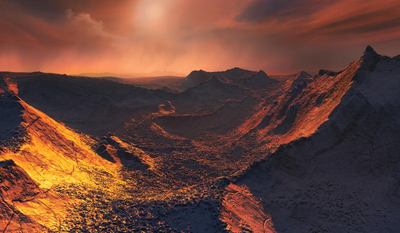 An artist’s impression of the surface of Barnard's Star B - a newly discovered exoplanet that is the second-closest known exoplanet to the Earth and orbits the fastest moving star in the night sky. Image: ESO/M. Kornmesser
