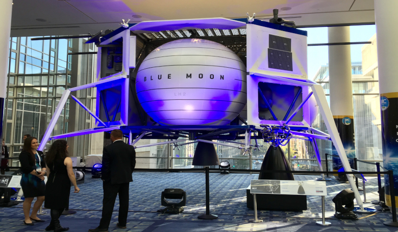 A full scale model of the Blue Moon lunar lander, on display at this years IAC.