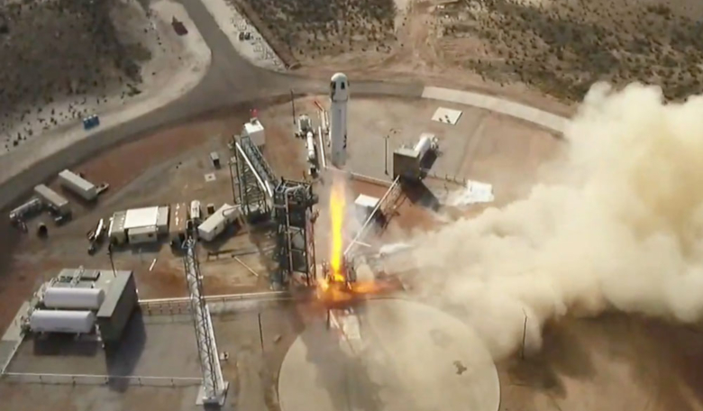 Blue Origin’s New Shepard booster blasts off 11 December from West Texas. Image: Blue Origin