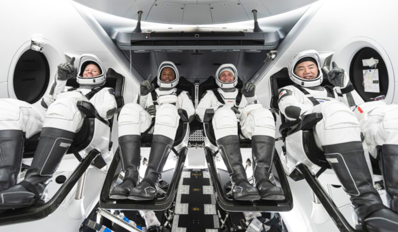 NASA astronauts Shannon Walker, Victor Glover and Mike Hopkins, and astronaut Soichi Noguchi of JAXA inside SpaceX's Crew Dragon spacecraft. Image: SpaceX 