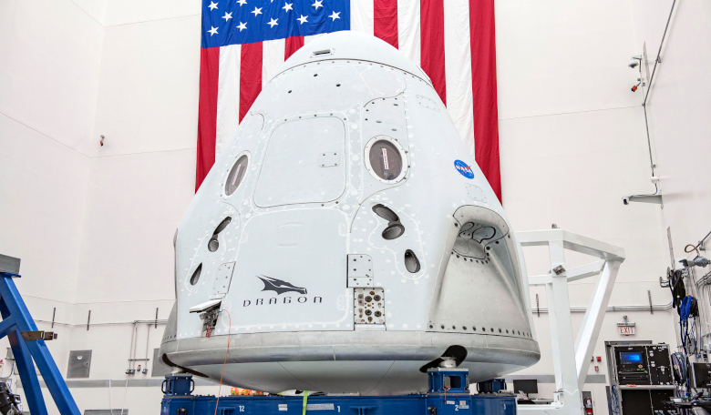 The SpaceX Crew Dragon spacecraft undergoes final processing, in preparation for the Demo-2 launch with NASA astronauts Bob Behnken and Doug Hurley to the ISS. Image: NASA