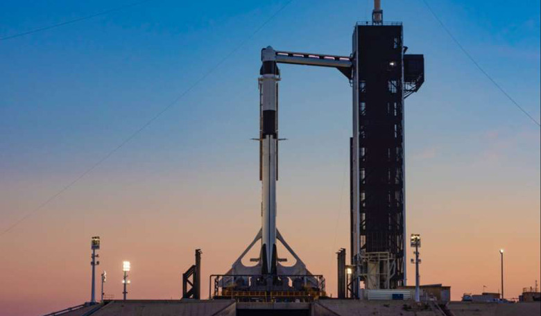 The Falcon 9 rocket has been raised vertical at pad 39A in preparation for Saturday's launch. Image: SpaceX