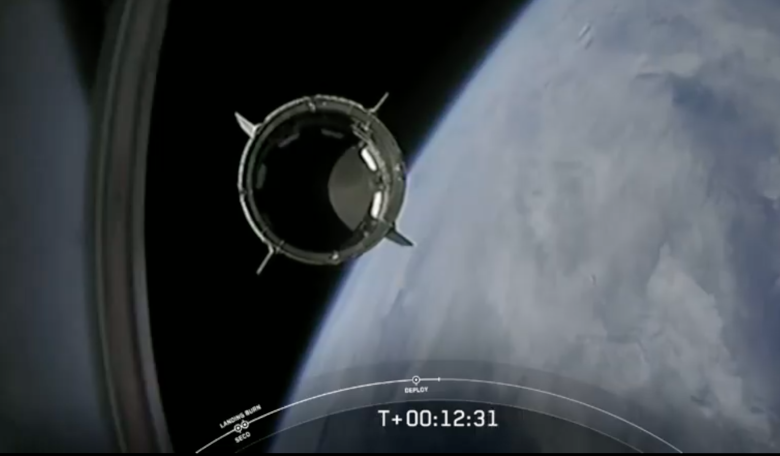 The moment Crew Dragon separates from Falcon 9 and heads towards the ISS on its own. Image: via SpaceX live feed