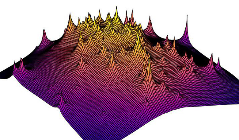 This is a 3-D visualization of reconstructed dark matter clump distributions in a distant galaxy cluster, obtained from the HSTFF data. The unseen matter is comprised of a smooth heap of dark matter on which clumps form. Image: Yale University