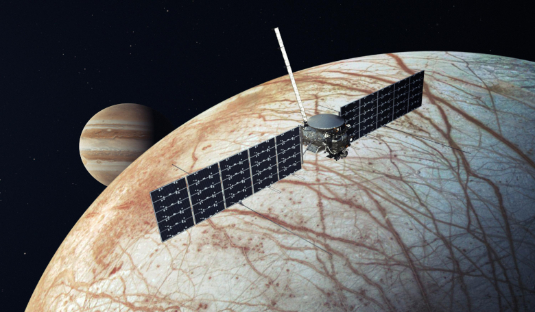 Illustration depicting NASA’s Europa Clipper spacecraft at Europa. The mission, targeting a 2024 launch, will investigate whether Jupiter’s moon Europa and its internal ocean have conditions suitable for life. Image: NASA/JPL-Calte