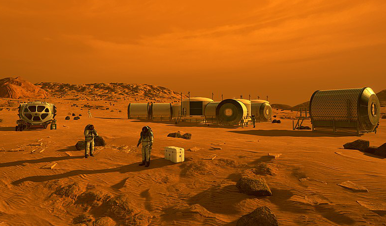 An artist's concept of the first humans on Mars. Image: NASA/Wikipedia