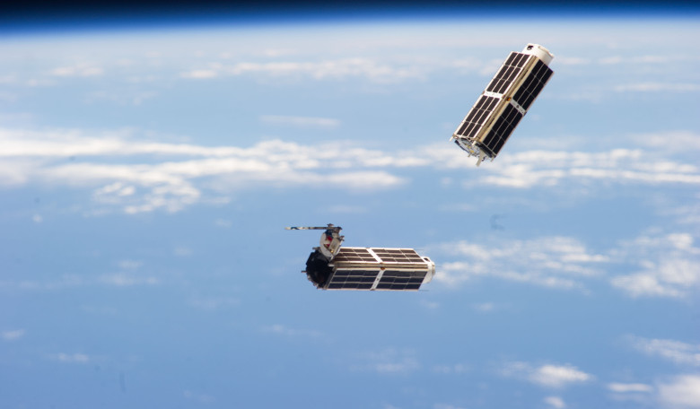 Flock 1 satellite constellation deploying from the International Space Station. Image: NASA/Planet Labs