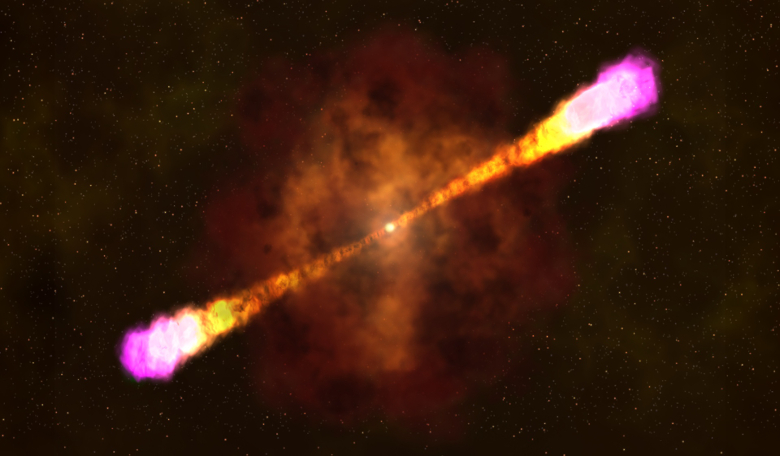 Image depicting a gamma-ray bursts (GRBs) – powerful flashes of energetic gamma-rays lasting from less than a second to several minutes. Image: NASA