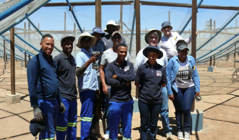 Part of the team of local artisans from the town of Carnarvon who helped build the HERA telescope, situated next to MeerKAT in the Northern Cape province of South Africa. Image: Scott Dynes.