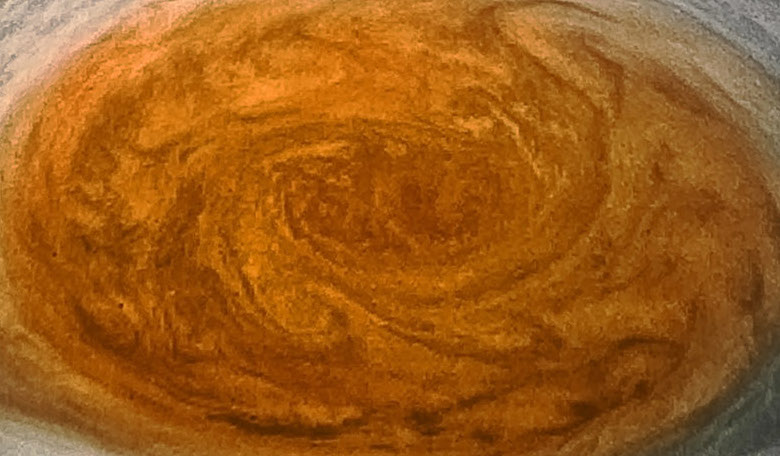This enhanced-color image of Jupiter's Great Red Spot was created by citizen scientist Jason Major using data from the JunoCam imager on NASA's Juno spacecraft