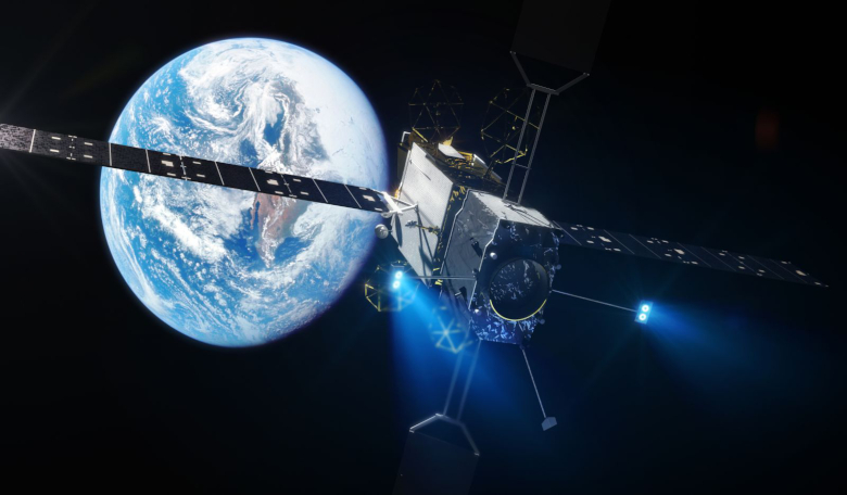 In this artist’s depiction, the MEV-1 spacecraft is attached to a customer’s satellite and is performing its role in extending its operational life. Image Credit: Nathan Koga / SpaceFlight Insider