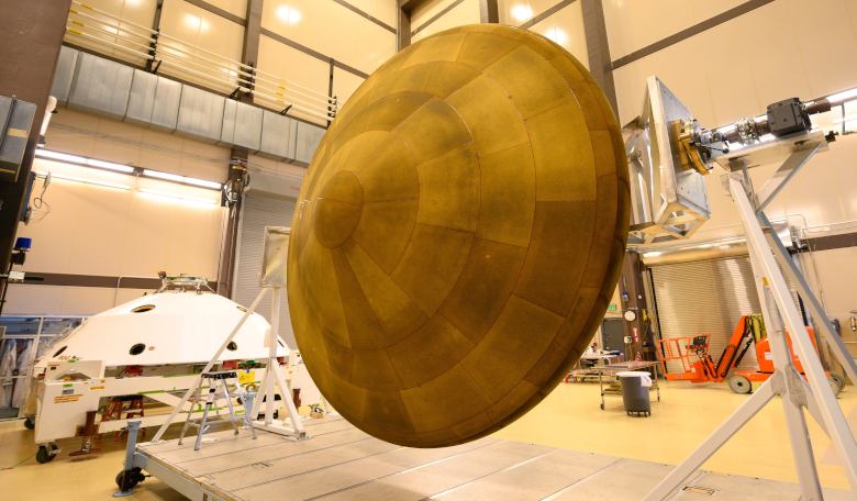 The aeroshell that will protect NASA's Mars 2020 mission as it plummets to the Red Planet's surface. Image: NASA