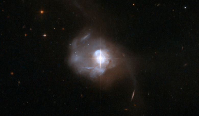 A Hubble Space Telescope image of the interacting galaxy Markarian 231, the nearest quasar to Earth. Image: NASA