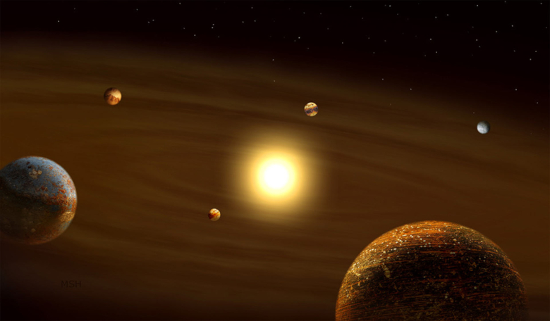 Artists impression of a multi-planet system. Image: Michael S. Helfenbein / Yale University