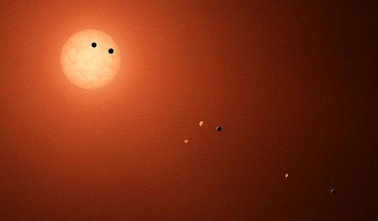 This illustration shows the seven TRAPPIST-1 planets as they might look as viewed from Earth using a fictional, incredibly powerful telescope. Could HD 20794 be the next system to rival this one? Image: NASA/JPL-Caltech 