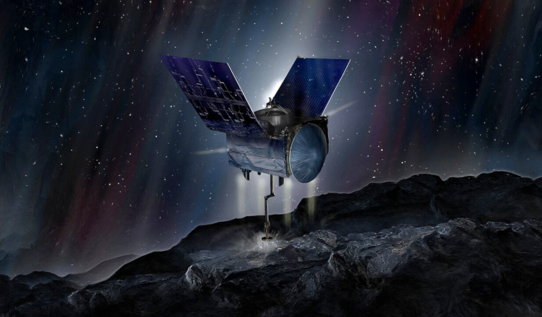 An artist's rendering of OSIRIS-REx collecting samples from and ancient asteroid known as Bennu. Image: James Vaughan