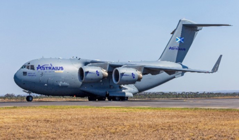 C-17 cargo aircraft which will carry and launch the Astraius rocket from Prestwick.