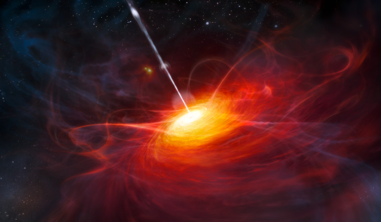 An artist's rendering of a very distant quasar. Image: ESO/M. Kornmesser