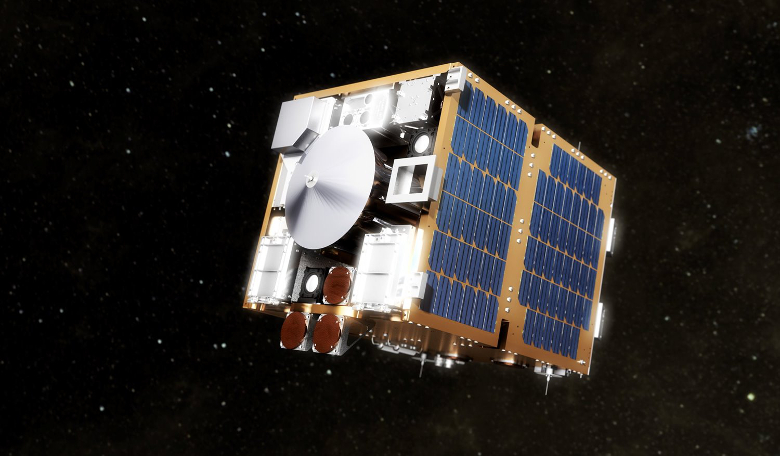A schematic of the RemoveDEBRIS satellite in space. Image: SSTL