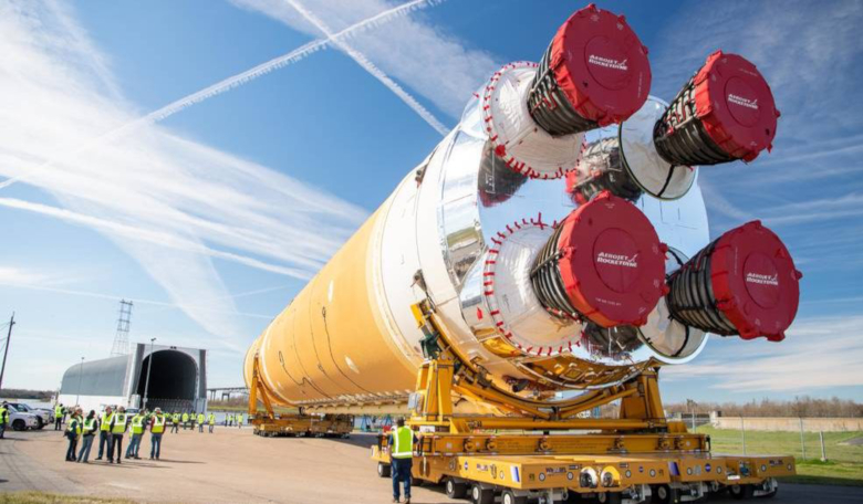 NASA's huge Space Launch System rocket on the move. Image: NASA