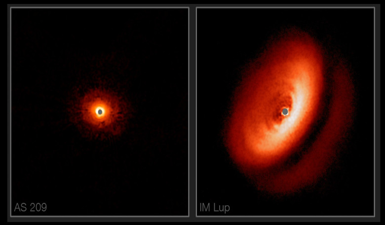New images from the SPHERE instrument on ESO’s Very Large Telescope are revealing the dusty discs surrounding nearby young stars in greater detail than previously achieved. Image: ESO/H. Avenhaus et al./E. Sissa et al./DARTT-S and SHINE collaborations