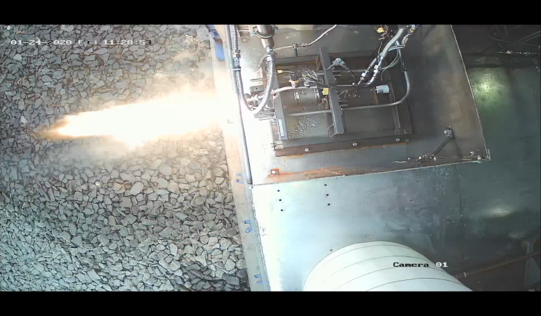 Skyrora's innovative 3D-printed 3.5kN LEO engine completing a firing test. Image: Skyrora
