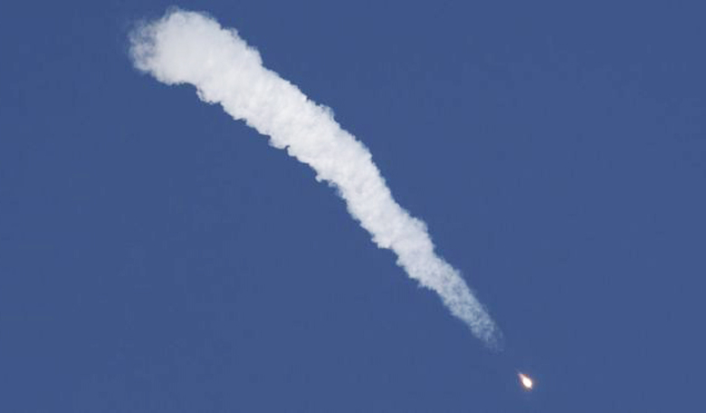 The Soyuz FG booster plummeting to Earth carrying US astronaut Nick Hague and Russian cosmonaut Alexei Ovchinin, after its failed launch attempt.