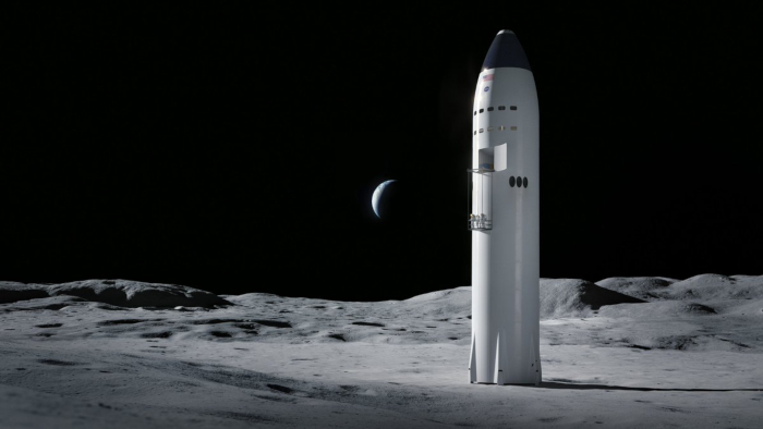 An artist's rendering of Elon Musk's Starship on the Moon. Image: SpaceX
