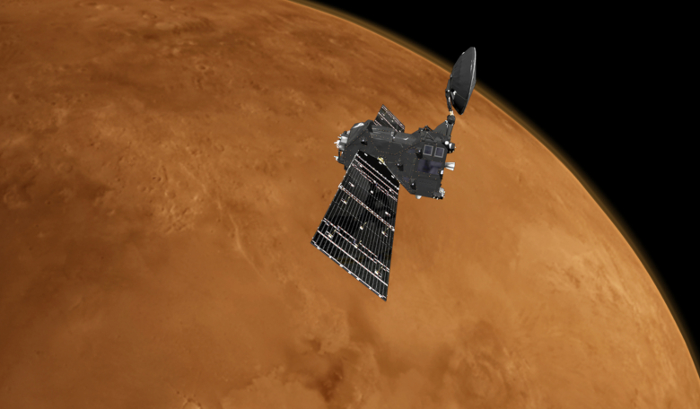 Artist's impression of the ExoMars 2016 Trace Gas Orbiter at Mars. Image: ESA