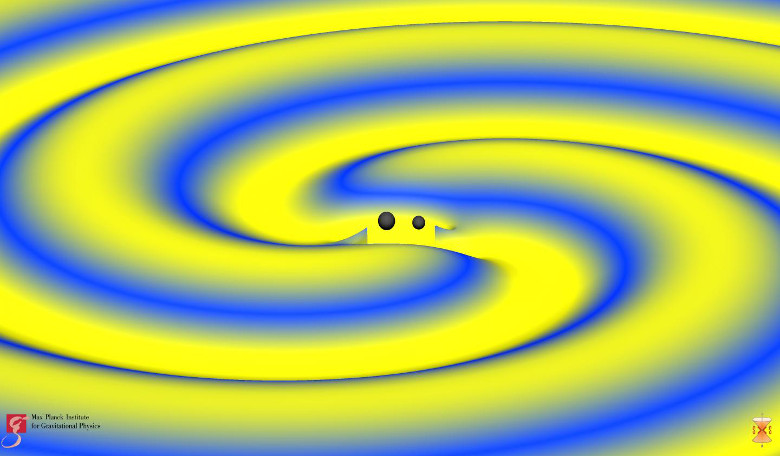 This image shows a numerical simulation of a binary black hole merger with masses and spins consistent with the third and most recent LIGO observation, named GW170104. Image: S. Ossokine, A. Buonanno, T. Dietrich & R. Haas  