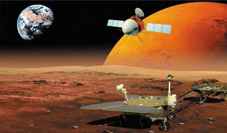 An artist’s impression of China's Tianwen-1 mission, that will study the Red Planet with a combination of orbiter and lander/rover. Image: CAS/W. X. Wan et al/Nature Astronomy