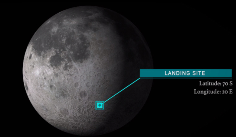 The target landing site for India's Chandrayaan-2 mission to explore the lunar south pole. Image: Indian Space Research Organisation